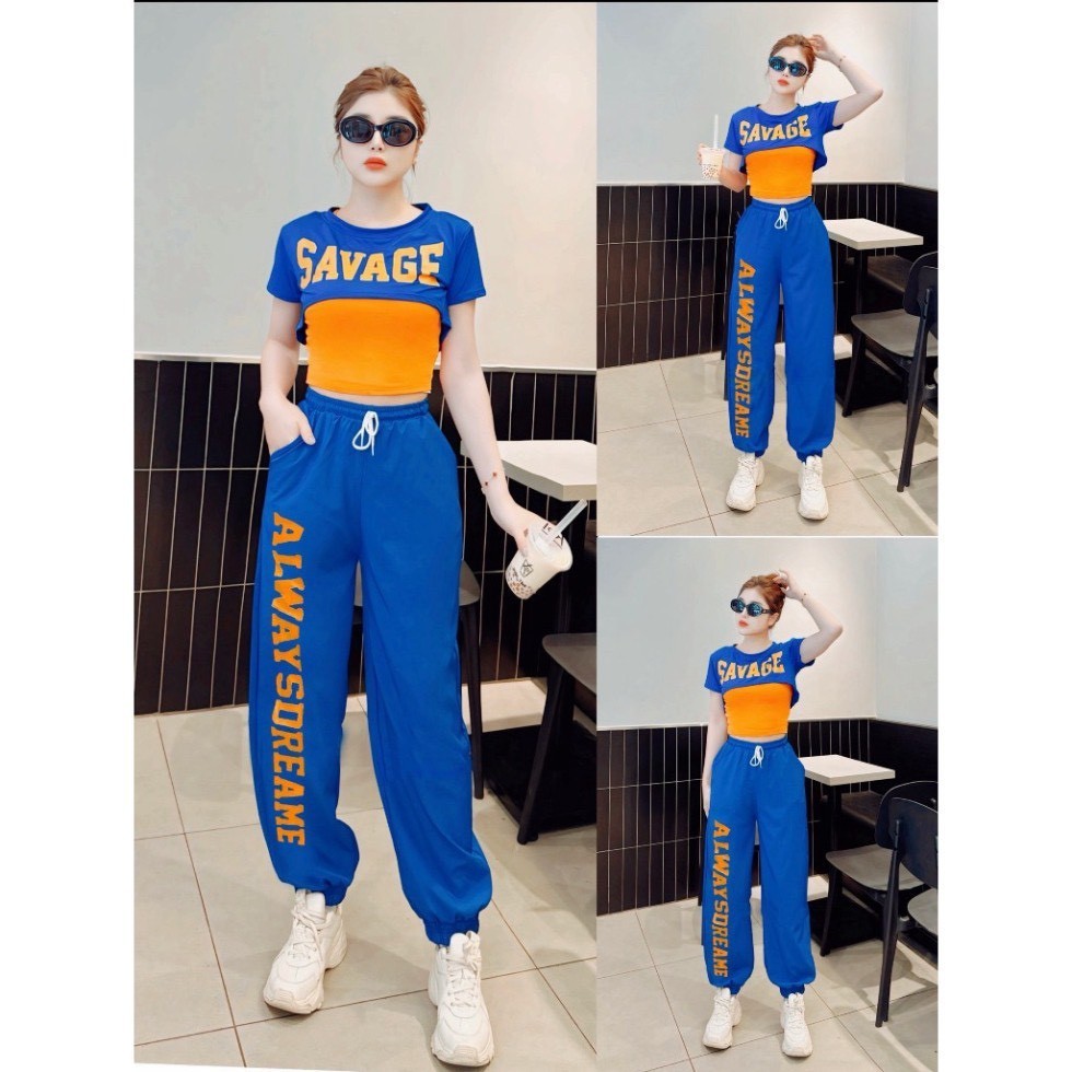 Set thể thao áo thun , quần jonger gió cá tính tập gym, zumba , shufferdance, aerobic(có lẻ áo quần)