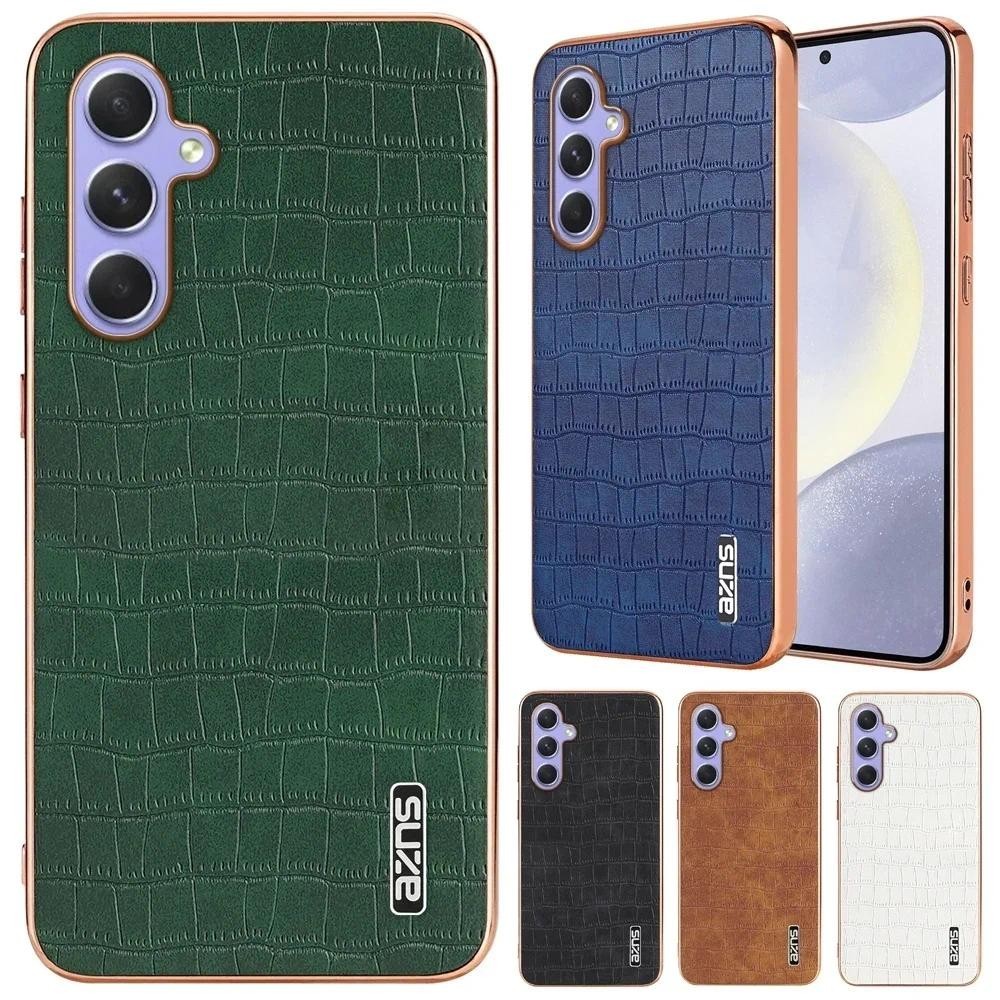 Ốp Da Hạt Cá Sấu Mạ Sang Trọng Cho Samsung Galaxy A55 A35 A25 A15 A05 A54 A34 A36 S24 Vỏ Chống Sốc Ống Kính Máy Ảnh
