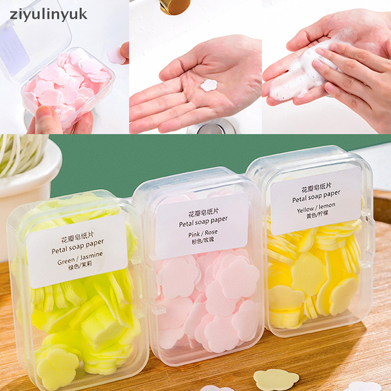 Ziyulinyuk 100 Cái / hộp Dùng Một Lần Hình Hoa Dễ Thương Giấy Xà Phòng Lát Có Hộp Rửa Tay Xà Phòng Giấy Mảnh Xà Phòng Rửa Tay Di Động EN