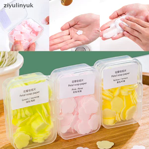 Ziyulinyuk 100 Cái / hộp Dùng Một Lần Hình Hoa Dễ Thương Giấy Xà Phòng Lát Có Hộp Rửa Tay Xà Phòng Giấy Mảnh Xà Phòng Rửa Tay Di Động EN