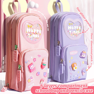 Hoạt Hình Túi Đựng Bút Chì Dễ Thương Hộp Đựng Bé Gái Dung Tích Lớn Ba Lớp Học Sinh Schoolbags Hoạt Hình Văn Phòng Phẩm