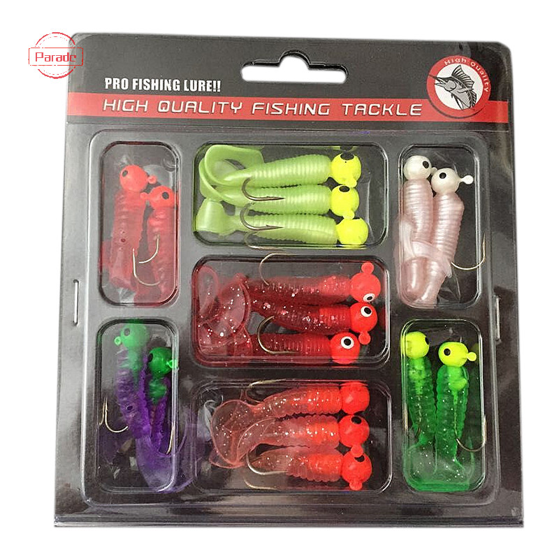 Bộ câu cá diễu hành Jig Chì Móc giun mềm Grub Mồi đuôi đơn 17 Cái VN