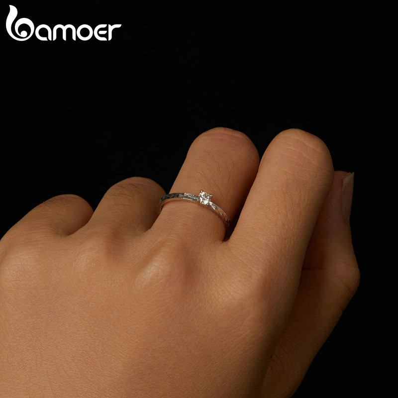 Bamoer 925 Sterling Sliver Ring Lấp Lánh Moissanite 0.1CT Trang Sức Quà Tặng Cho Nữ