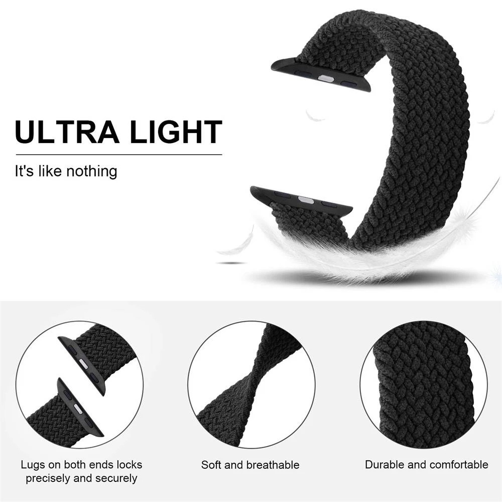 Dây đeo vòng đơn bện Nylon mềm cho dây đeo đồng hồ A-pple 42mm 38mm 40mm 41mm 44mm 45mm 49mm Dây đeo cổ tay thể thao siêu nhẹ cho iWatch Series 9 Ultra 8 7 SE 6 5 4 3