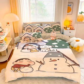 ST2 Crayon Shin-chan Ga trải giường Vỏ chăn gối Bộ chăn ga gối chất lượng cao cấp Phòng ngủ gia đình Có thể giặt được 3IN1 Phù hợp với TS2