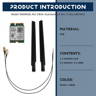 Băng tần kép không dây cho 9560 AC 9560NGW 1.73Gbps Wifi 802.11Ac Bluetooth 5.0 Thẻ Wlan với MHF4 UF.L Ăng-ten 10