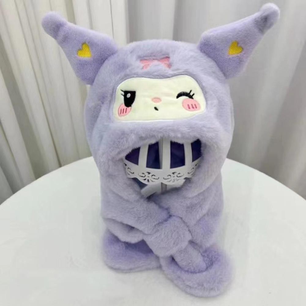 Mũ họa tiết kuromi nháy mắt cho bé kèm khăn quàng cổ và giữ ấm tai