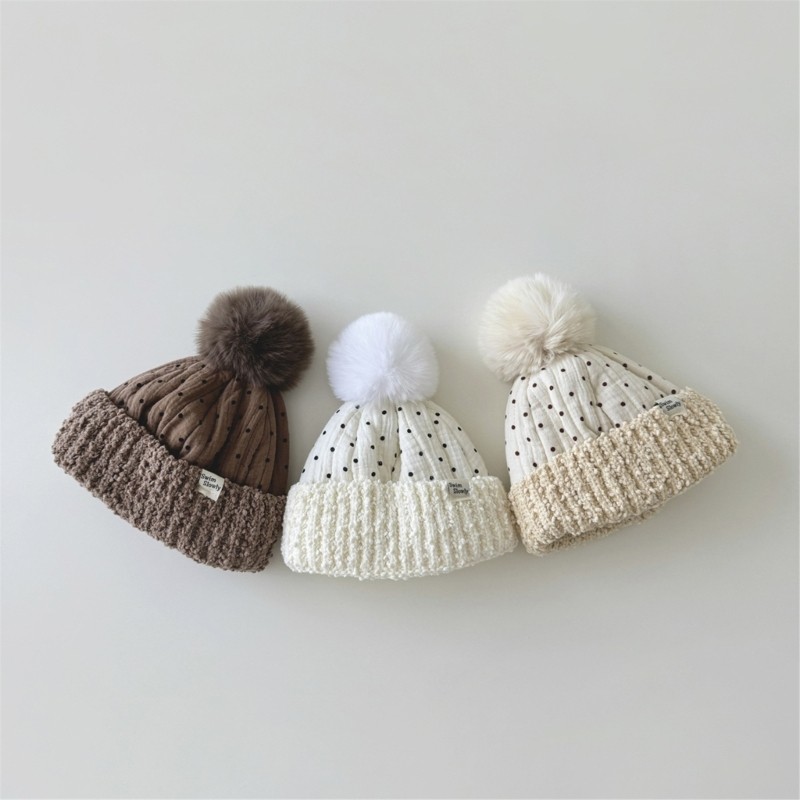 Fl Mũ Ấm Áp Cho Bé Mùa Đông Sang Trọng Dệt Kim Bonnet Earflap Pom Mũ Cho Bé 0-3 Tuổi