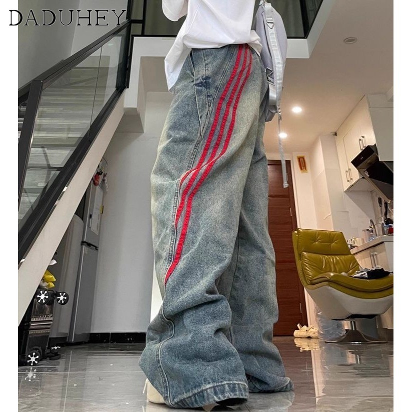 DaDuHey New American INS High Street Retro Jeans Niche High Waist Loose Wide Leg Pants Large Size Trousers
