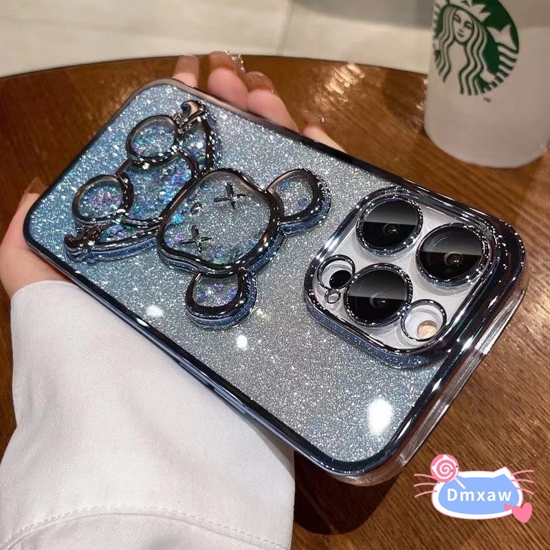 Ốp điện thoại Gấu Lấp Lánh Cho iPhone 12 11 Pro Max 12 Mini XS Max X XR 8 7 6 6S Plus SE 2020 Shinning Back Case Liquid Quicksand Bạo Lực Gấu Bìa Mềm