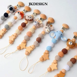 JKDESIGN Bé Núm Vú Giả Kẹp Hoạt Hình Động Vật Mọc Răng Đồ Chơi Gỗ Sọc Có Túi Bảo Quản Dây Xích Đậu Nành