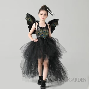 / / -2-12 Tuổi Trẻ Em Bé Gái Trang Phục Halloween Kim Sa Lấp Lánh Đầm Con Công Cánh Và Kẹp Tóc Cho Tiệc Cosplay Trang Phục Ngày Lễ