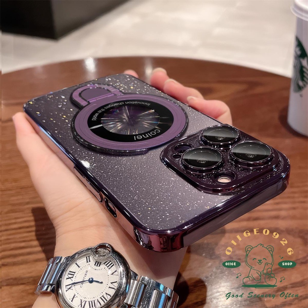 【 Ốp lưng iphone16 】 Giá đỡ PC lấp lánh Vỏ điện thoại iphone16 Pro Max 15 14 13 12 11 cho vỏ iPhone Vỏ mềm silicon TPU chống sốc