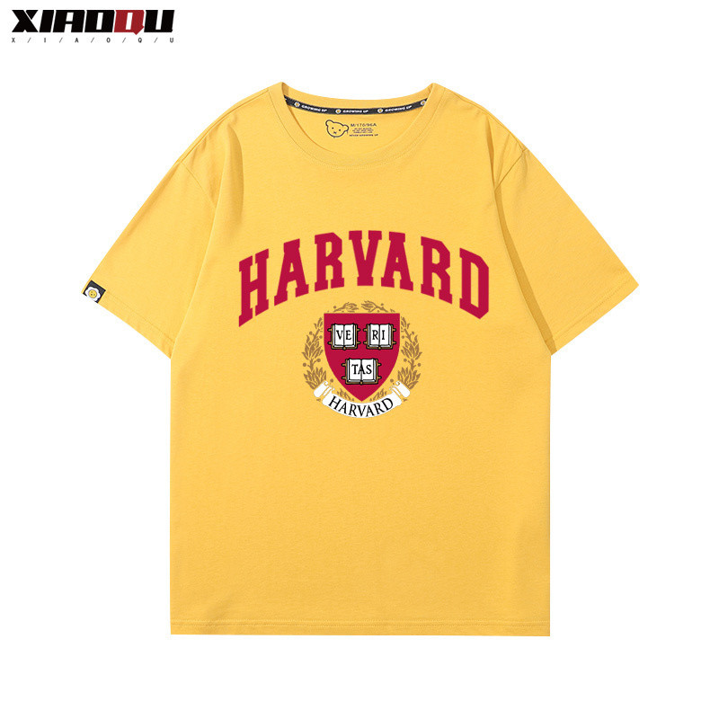 [Giao hàng trong ngày] Áo thun cỡ lớn Cotton Trường nổi tiếng Mỹ Đại học Harvard Mùa hè Nam Nữ dáng rộng cổ tròn in hình áo thun nặng nam phù hợp với cặp đôi chúng tôi