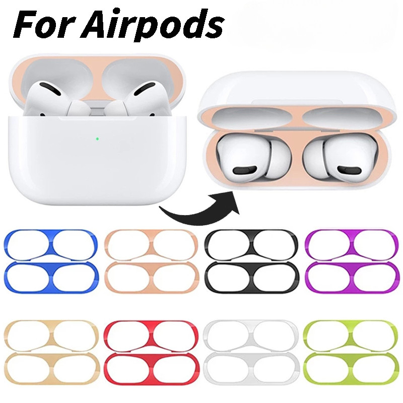 2 Chiếc 9D Kim Loại Tai Nghe Hộp Sạc Chống Bụi Miếng Dán Cho AirPods 4 3 1 Pro 2 Chống Vân Tay Chống Trầy Xước Tai Nghe Ốp Lưng Bảo Vệ