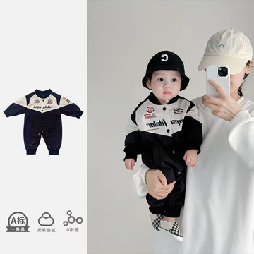 Vận chuyển nhanh Quần áo trẻ em Xuân Thu Áo liền quần chữ Sơ sinh Phong cách phương Tây Áo liền quần dài tay đi chơi Quần áo liền quần quần áo em bé