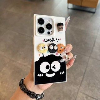 Hoạt Hình Dễ Thương 3D Đen Than Bóng Bánh Quy Vuông Silicon Ốp Lưng Điện Thoại iPhone 17Promax 16Promax 16Pro 11 12 13 14 15 Pro Max 15Plus Chống Sốc Nữ Điện Thoại Di Động