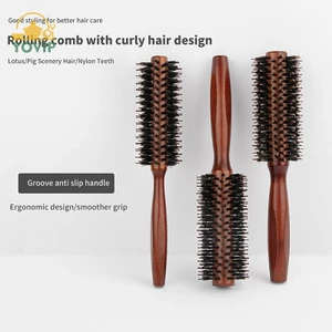 YOVIP 1 Cái Tay Cầm Gỗ Tròn Cán Bàn Chải Thẳng Twill Lược Tóc Boar Lông Tròn Thùng Uốn Tóc Dụng Cụ Làm Tóc VN
