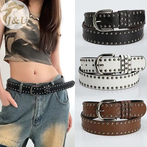 Thắt Lưng Unisex Đinh Tấn Đôi Vòng Punk Y2K, Phong Cách Ngầu Thời Trang Hợp Quần Jeans