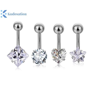 Kudosation Pha Lê Zircon Cơ Thể Trang Sức Bụng Nút Nhẫn Thép Không Gỉ Ngôi Sao Tròn Vuông Trong Suốt Zircon Cổ Điển Rốn Bụng Nút Nhẫn Piercings Trang Sức