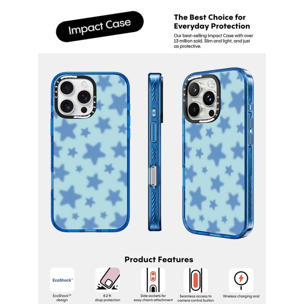 CASECASE X Blurred Stars Case Sky Blue Color Clear Hard Từ Hút Tác Động Dành Cho Apple IPhone 13 14 15 16 17 Pro Max Plus Có Hộp