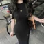 "Đầm body ôm dáng dài tay ngắn cổ tròn chất thun ladong
