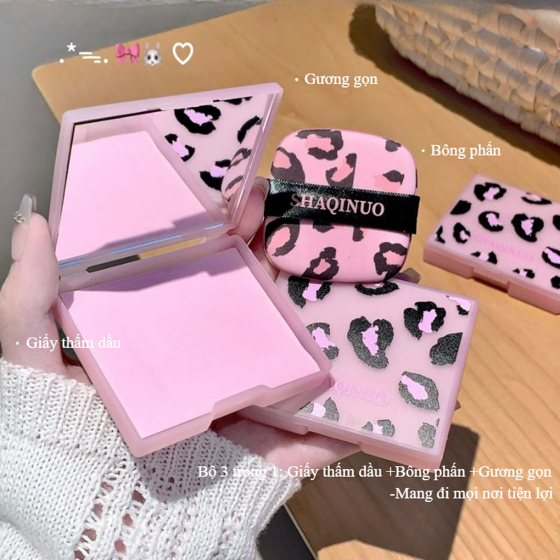 Bộ 100 Tờ Giấy Thấm Dầu, đi Kèm Với Gương + Puff Hộp Di động Set, Vệ Sinh Dầu Nhờn Thừa Trên Da Mặt