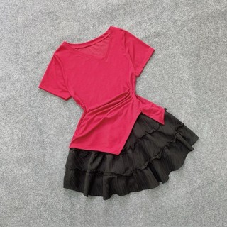 Set Bigsize Nữ (CÓ LẺ ÁO/ VÁY)Áo Thun Lệch Tà Tôn Dáng Phối Chân Váy Bí Dễ Thương Cho Chuppy SET952
