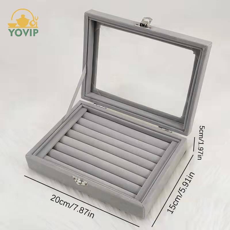 YOVIP Nhung Nhẫn Hộp Trang Sức Trưng Bày Ốp Lưng Bảo Quản Tổ Chức Nhẫn Bông Tai Hộp Chống Bụi Trong Suốt Nắp Lật Hộp Trang Sức VN