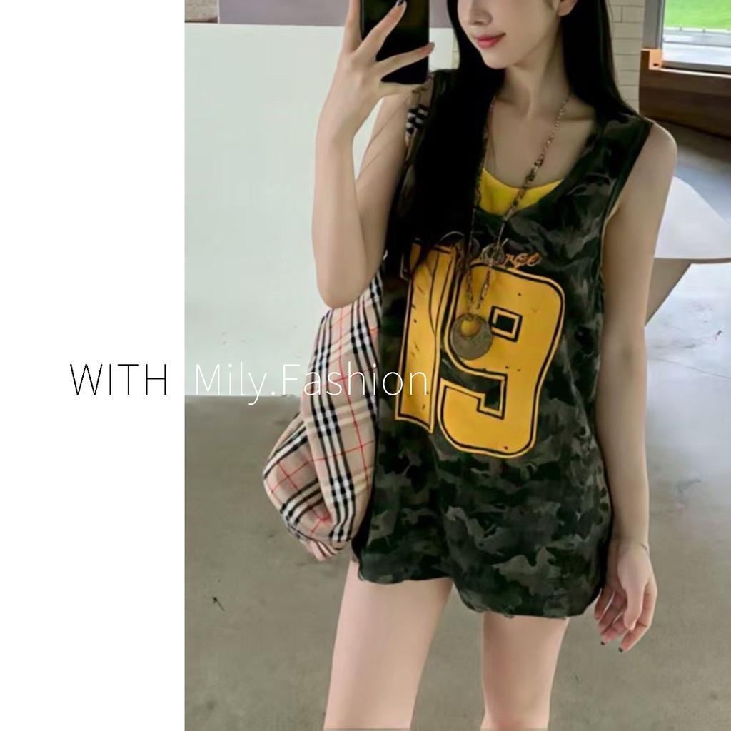 Milyfashion Áo Vest Không Tay Kích Thước Lớn, Màu Sắc Tương Phản, In Kỹ Thuật Số - Phù Hợp Mùa Hè