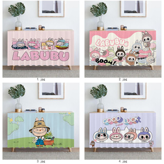 Rèm tủ polyester in một mặt Labubububu dễ thương, hiện vật làm đẹp nhà bếp (không cần thanh)