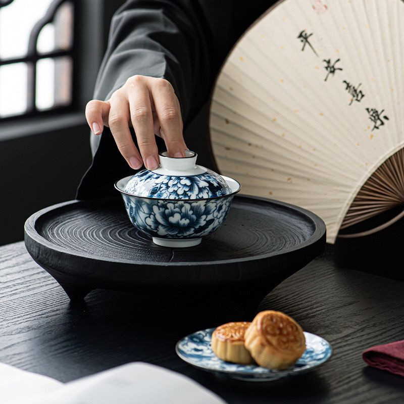 Bộ Trà Gaiwan Trắng Xanh Retro Bộ Trà Kung Fu Gốm sứ Trung Quốc