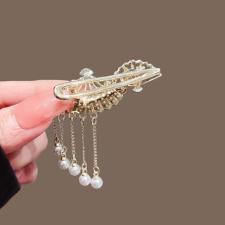MAUROPOLI [Sẵn Sàng] Kẹp Tóc Tua Rua Hình Quạt Pha Lê Nữ Phong Cách Mới Tính Khí Bên Nổ Kẹp Thời Trang Trán Tóc Gãy Mỏ Vịt Kẹp