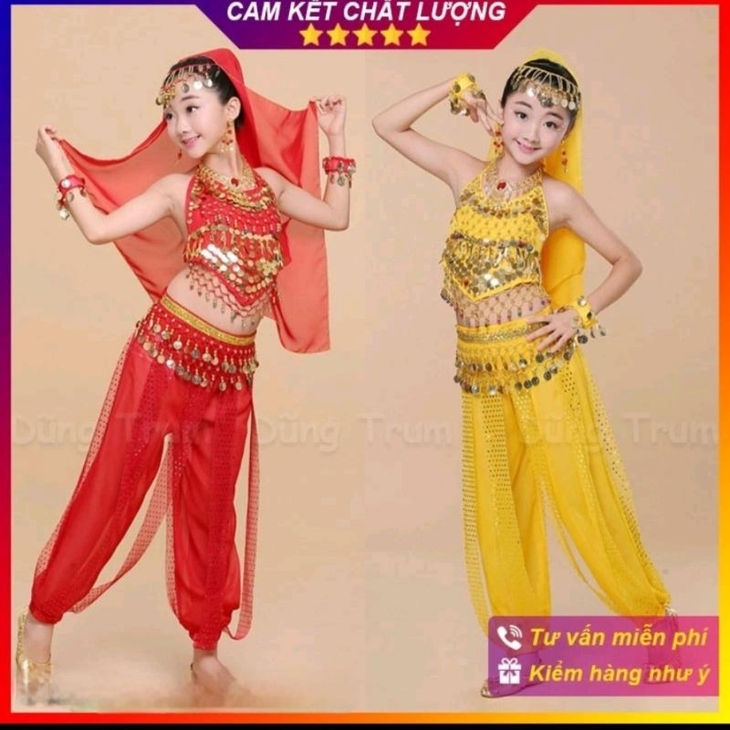 (yếm + quần + khăn + đai)Trang phục ấn độ biểu diễn văn nghệ đồ múa ấn độ dành cho HS mầm non tiểu học trung học