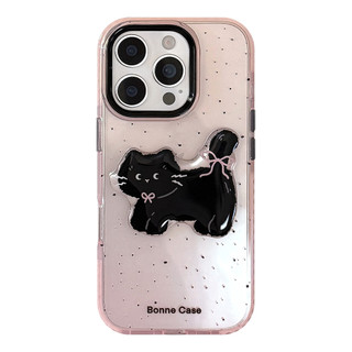 [Sheren] Ốp điện thoại hoạt hình màu hồng đen Thích hợp cho i16 15 14 13 12 11 pro max Vỏ bảo vệ chống sốc