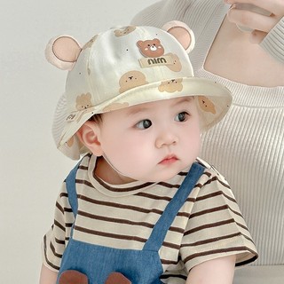 Mũ chống nắng cotton cho trẻ sơ sinh, Mềm Mại, Thoáng Khí, Thiết Kế Dễ Thương, Đính Gấu Xinh