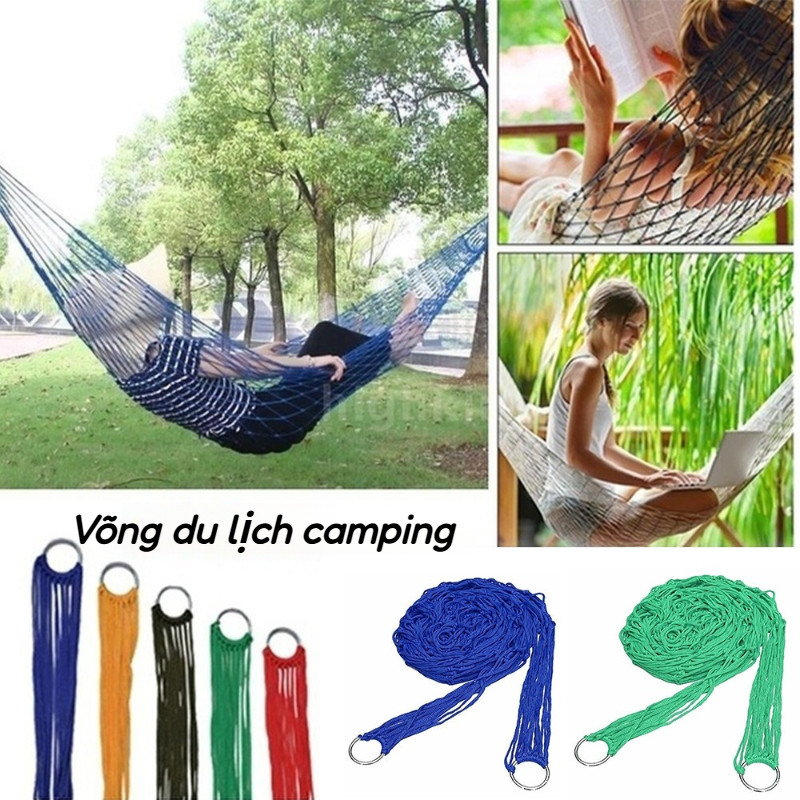 Võng du lịch camping 230x80cm, Võng lưới treo ngoài trời, bó đầu, Gồ ghề, Nằm THoáng Mát
