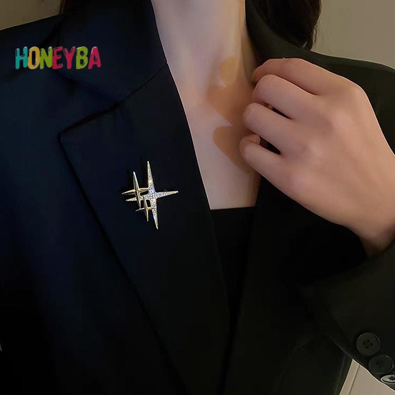 < Honeyba > Trâm cài hình ngôi sao cá tính đơn giản Thiết kế hợp thời trang dễ thương Corsage Pin thời trang cho bộ đồ tiệc tối Trang sức biểu tượng