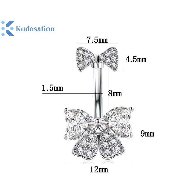 Kudosation Zircon Nơ Pha Lê Bụng Nút Nhẫn Xuyên Rốn Nhẫn Trang Sức Cơ Thể Cho Nữ Thời Trang Cơ Thể Xuyên Trang Sức
