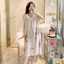 Cỗ đồ ngủ nữ mùa hè từ cotton lụa mỏng, thiết kế cổ chữ V nhỏ tươi mát, phong cách sang trọng có thể mặc bên ngoài