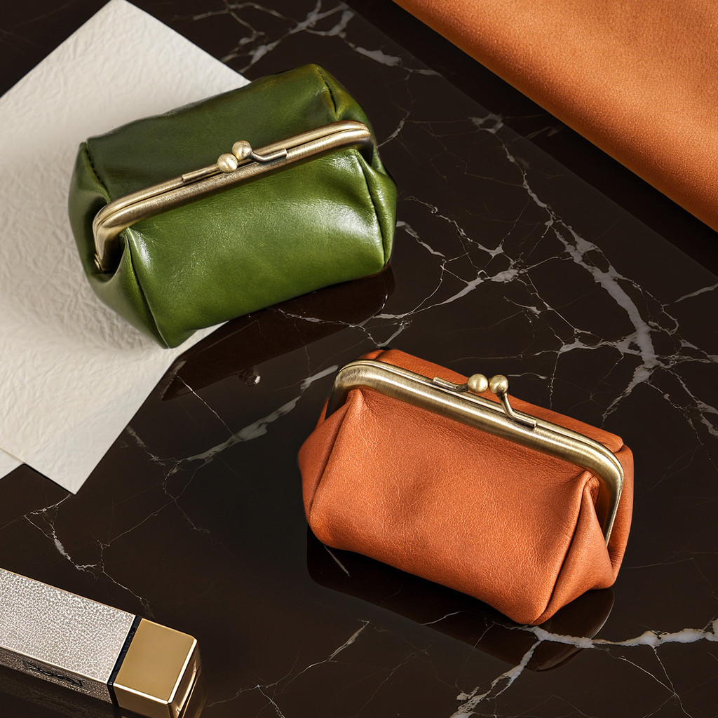 CASEGRACE Da Thật Chính Hãng Mini Hộp Trang Sức Di Động Vintage Lấy Cảm Hứng Từ Da Thật Ví Đựng Tiền Xu Hộp Đựng Trang Sức Có Khóa Nụ Hôn Mini Nhẫn Du Lịch Dành Cho Nữ Để Bảo Quản Bông Tai