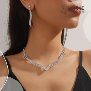 Bộ trang sức sang trọng dự tiệc đính đá, vòng cổ khuyên tai phong cách nhẹ nhàng Larme accessories -BTS009