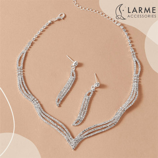 Bộ trang sức sang trọng dự tiệc đính đá, vòng cổ khuyên tai phong cách nhẹ nhàng Larme accessories -BTS009