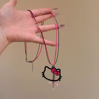 Vòng cổ hình mèo Kitty với dây chuyền đồ hello kitty phụ kiện rỗng mặt thiết kế ngọt ngào và đa năng dành cho các cô gái