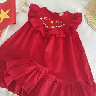 [MUA VÁY TẶNG SET KẸP CỜ]  Váy Xinh 2/9 Thêu Cờ  Cho Bé Gái 8-26kg