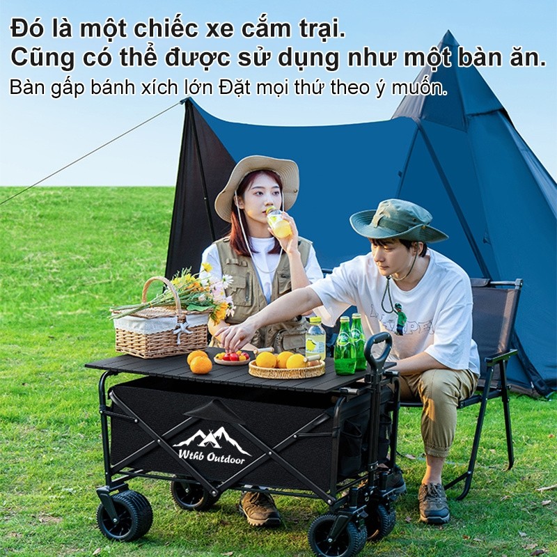 WTHB Outdoor Xe Kéo Hàng Gấp Gọn, Bánh Lớn Có Phanh tải trọng 300kg - Đa năng cho camping, dã ngoại và mua sắm