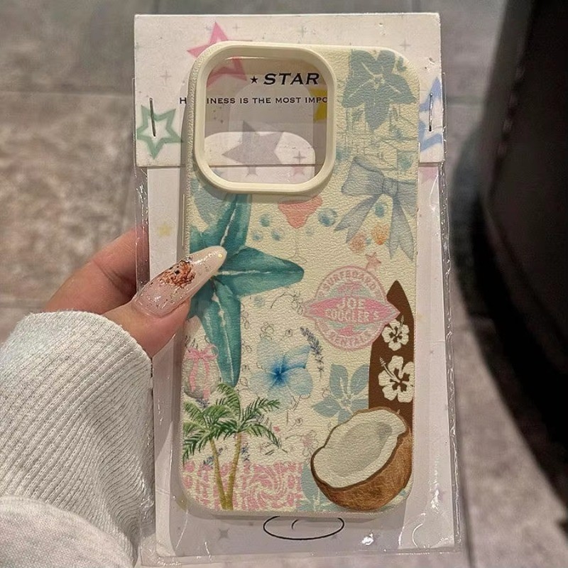 Dành Cho iPhone 11 16 14 15 12 13 Pro Max 17AIR 16e 15 14 Plus XR X XS Max Tươi Sao Biển Dừa Hoa Văn Louche Chống Sốc Silicon Mềm