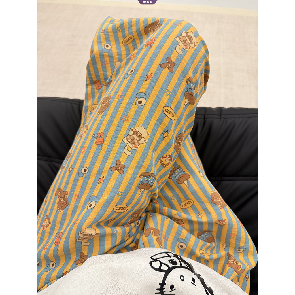 Quần Pyjama Ngắn Cà Phê Sọc Phong Cách Hàn Quốc Cho Nữ Mùa Hè 2025