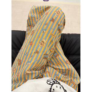 Quần Pyjama Ngắn Cà Phê Sọc Phong Cách Hàn Quốc Cho Nữ Mùa Hè 2025