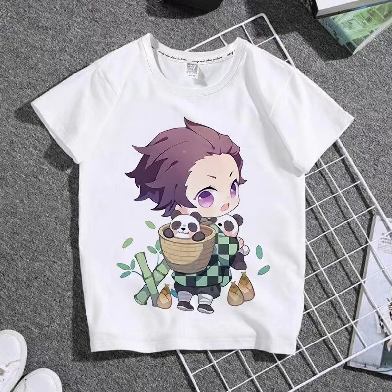 Demon Slayer Anime Tanjiro và Tre Panda In Hình Áo Thun Nữ Tay Ngắn Mùa Hè Thường Ngày